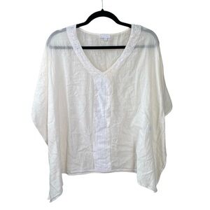 STAR MELA Cotton Oversized V-Neck Poncho Style Blouse Ivory Cream M